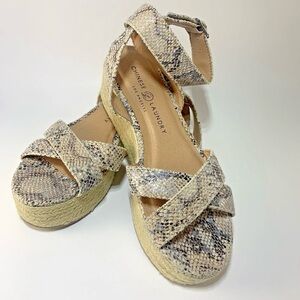 Chinese Laundry Zala Beige Snake-Print Espadrille Wedge Sandals Size 8.5